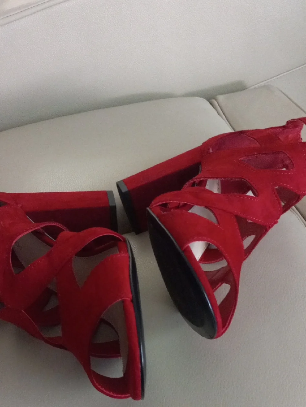 Limelight Red Suede Cutout Block Heel Sandals Size 11